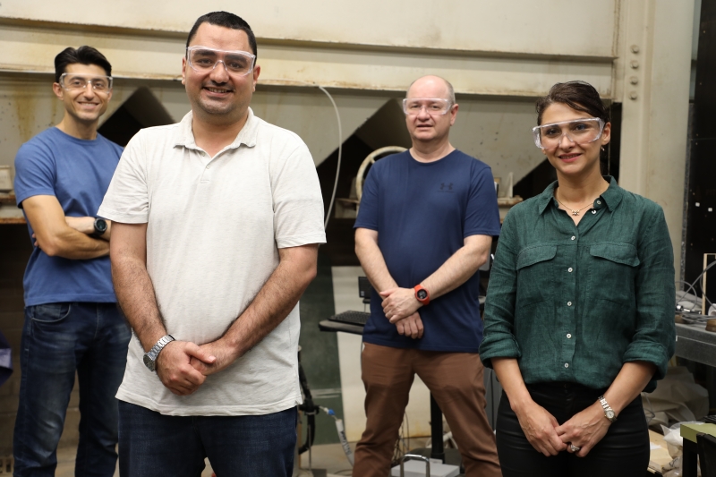 Energy Geotechnics Research Laboratory Team L-R: A/Prof Arman Khoshghalb, Ali Pirjalili, Prof Adrian Russell, Dr Asal Bidarmaghz